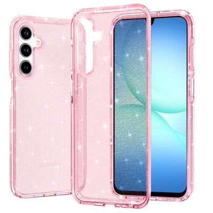For Samsung Galaxy A17 5G Transparent Glitter Shiny Sparkle Bling TPU Rubber Hard Back Hybrid Frame Shockproof Case Cover Pink