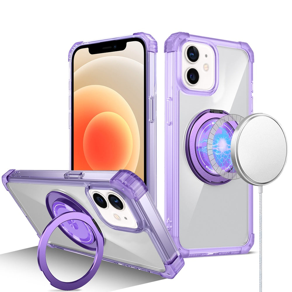 For Apple iPhone 16 (6.1") Magnetic [Compatible with Magsafe] with 360° Rotatable Ring Holder Invisible Stand Transparent Case Cover