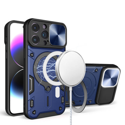 For Apple iPhone 16 (6.1") Hybrid Magnetic Circle 360° Ring Kickstand with MagSafe Compatible & Camera lens Protector Case Cover