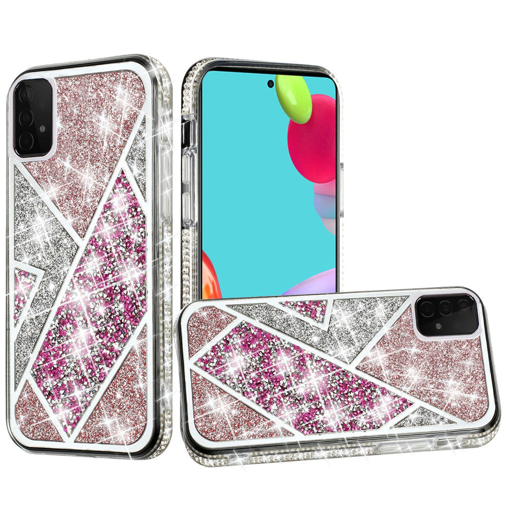 For Apple iPhone 16 Pro (6.3") Cute Fancy Glitter Bling Diamond Rhinestone Sparkly Bumper Fashion Shiny Hybrid Rugged TPU Case Cover Rose Pink