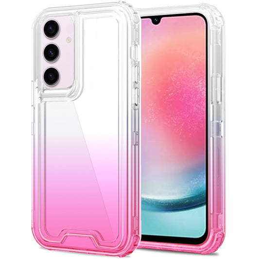 For Samsung Galaxy A26 Hybrid 3-in-1 Clear Case - Two-Tone Transparent Shockproof TPU + Hard Protective Frame Case Cover Clear + Pink