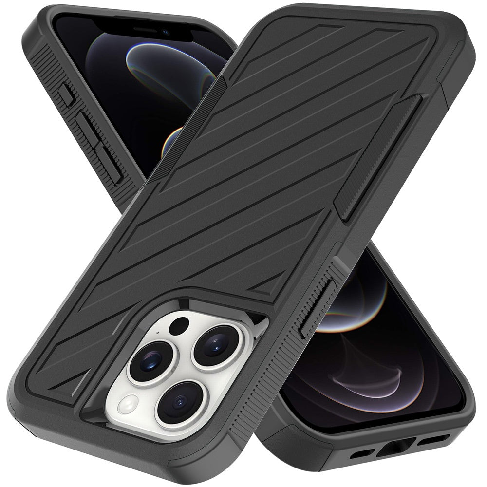 For Apple iPhone 16e Premium Hybrid Rugged lined Shockproof Textured 2-in-1 Non-Slip Hard PC & TPU Non Slip Tough Case Cover