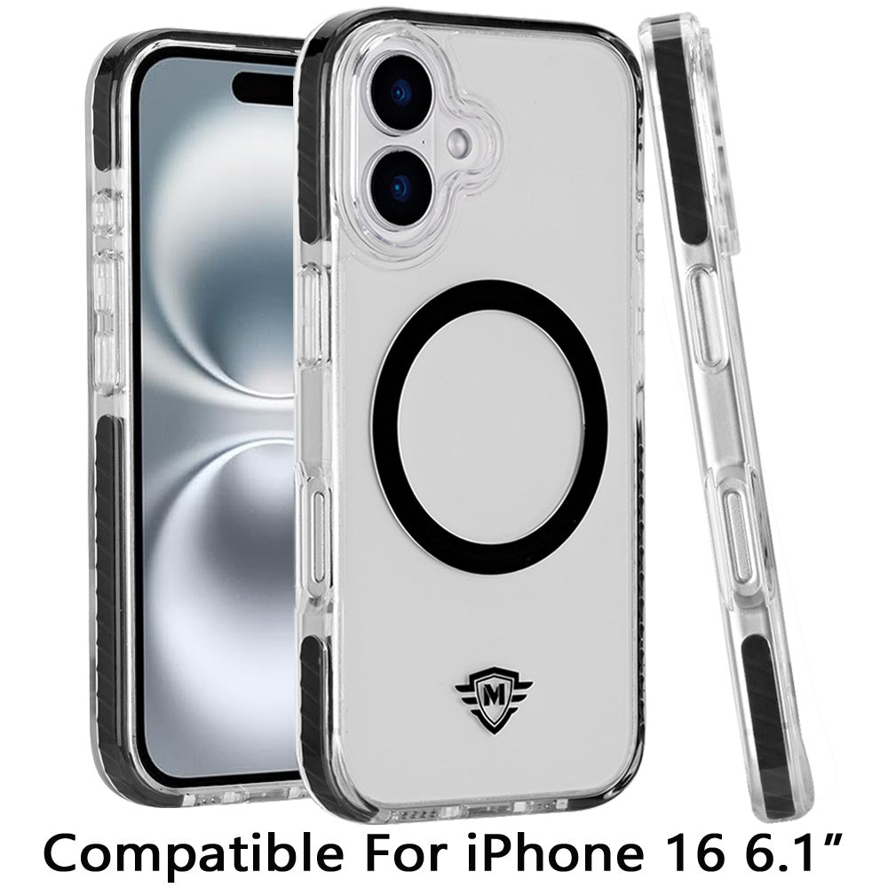 For Apple iPhone 16 (6.1") Hybrid Transparent TPU Circle Magnetic [Compatible with MagSafe] Shockproof Color Frame Bumper Case Cover