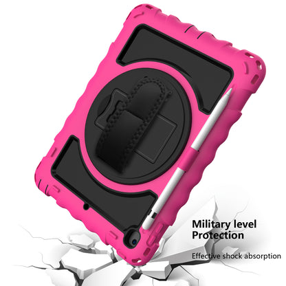 For Hybrid 3in1 Armor Rugged with Built-in Kickstand 360° Rotatable Stand & Shoulder Hand Strap Corner Shockproof Hot Pink Tablet Case Cover
