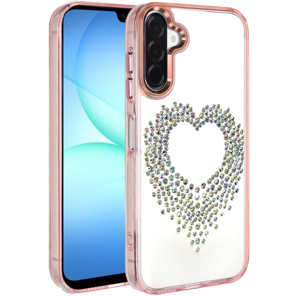 For Samsung Galaxy A17 5G Angel Hearts Bling Glitter Diamond Hybrid TPU Cover, Colorful Frame Shockproof Protective Back Case Cover