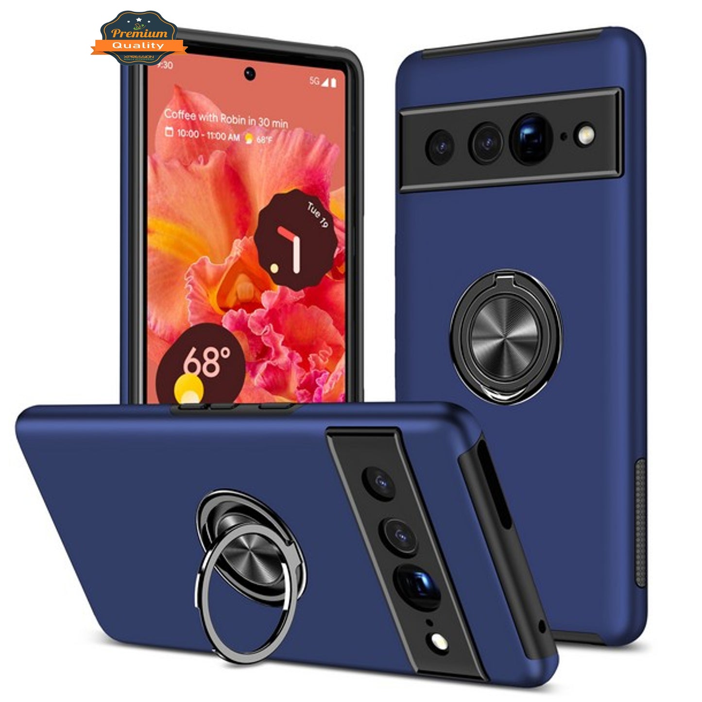 For Google Pixel 10 /Pixel 10 Pro Military Grade Hybrid Case with Flat Metal Ring 360° Rotation Kickstand, Slim Fit Back Hard PC Case Cover