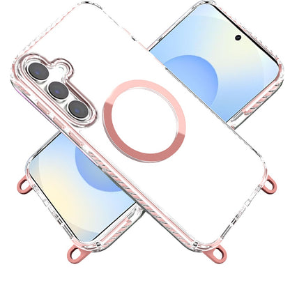 For Samsung Galaxy S25 /S24 Clear Magnetic Frame PC Back Shockproof Protective Case with Detachable Lanyard Strap, Compatible with MagSafe Case Cover