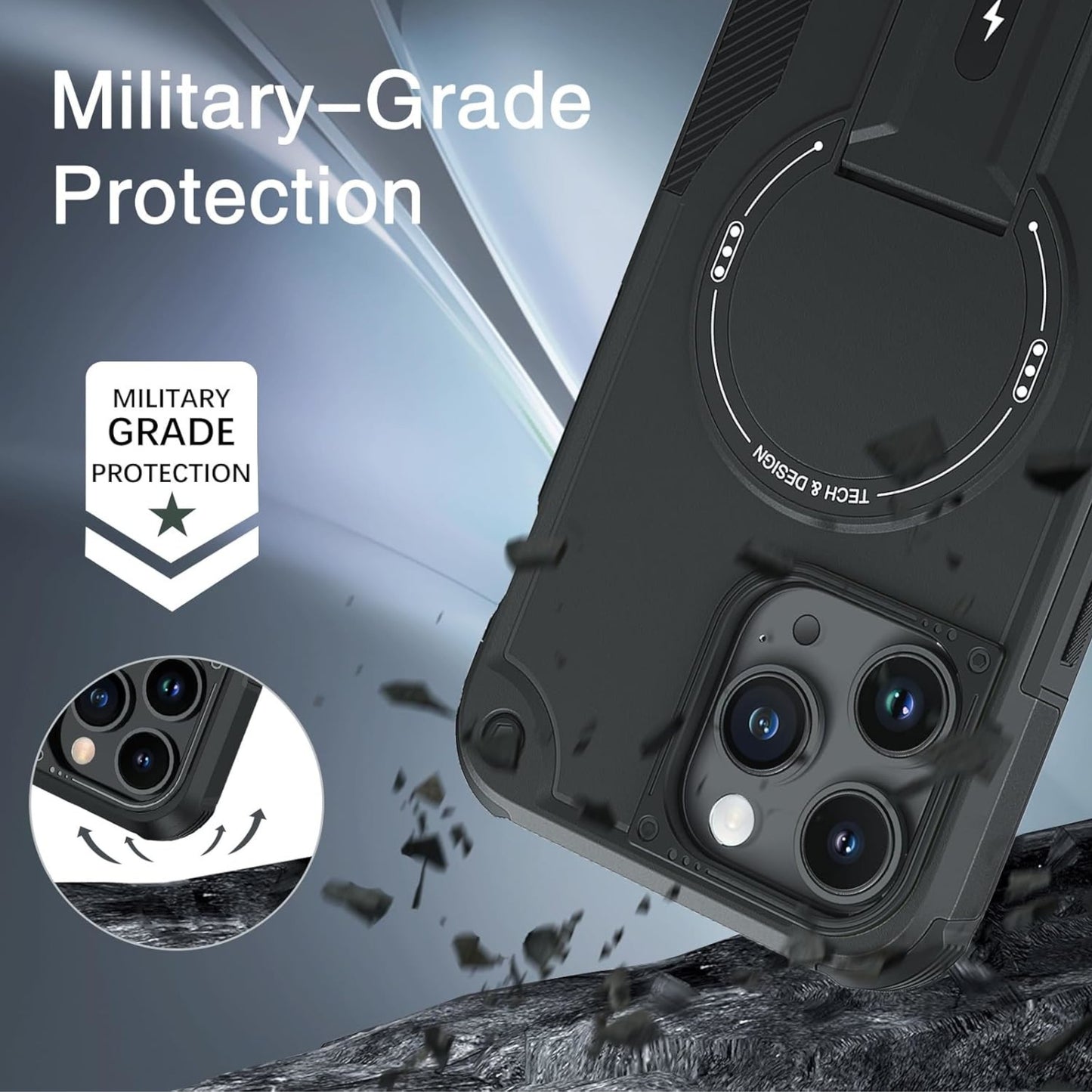 For Apple iPhone 16 Pro (6.3") Hybrid Tuff Case with Folding Stand Magnetic Holder Compatible with MagSafe [Military Shockproof] Case Cover
