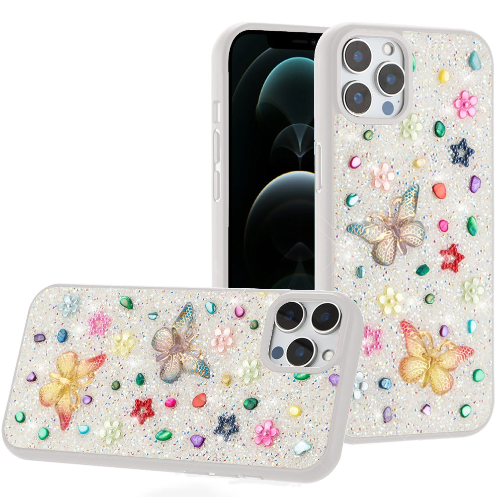 For Apple iPhone 14 Pro Max Diamond Butterfly 3D Glitter Bling Design, Slim Hybrid Sparkle Protective Cover TPU for Women Girls Case Cover