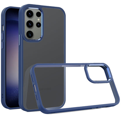 For Samsung Galaxy S25 Fan Edition /Galaxy S25 FE Slim Fit Hybrid Transparent Thick Acrylic with Metal Buttons Frame Protective Hard PC + TPU Shockproof Case Cover Blue