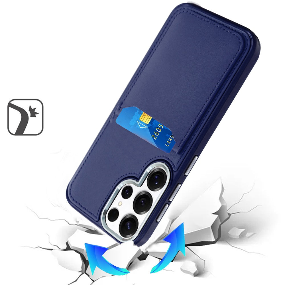 For Samsung Galaxy S25 Ultra PU Leather Wallet Cover with Credit Card Holder, Kickstand & Mirror Inside Slim Fit TPU & PC Hybrid Design Case Cover