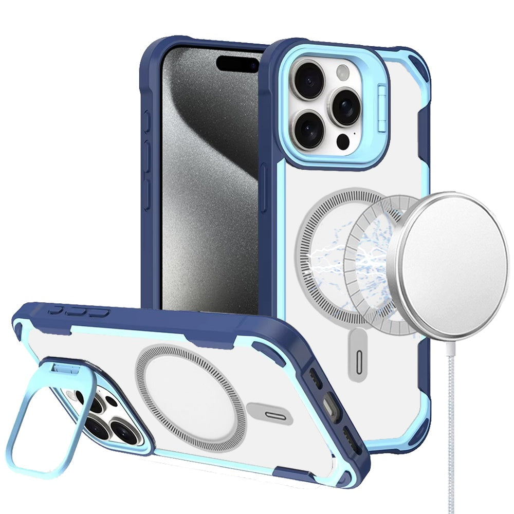 For Apple iPhone 16 (6.1") Magnetic Circle Hybrid with Camera Stand, Compatible with MagSafe, Shockproof Protective Case Cover