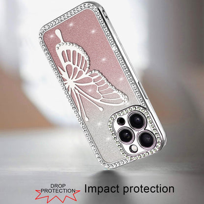 For Apple iPhone 11 Pro Max Butterfly Glitter Diamond Shimmer Hybrid Slim & Stylish Electroplated Sparkly Bling Shockproof TPU Protective Case Cover