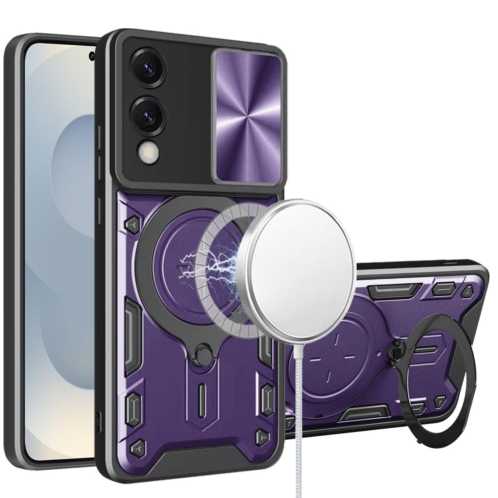 For Samsung Galaxy S25 EDGE Hybrid Magnetic 360° Ring Kickstand, MagSafe Compatible, Durable Full Camera Lens Protection Case Cover