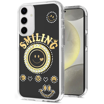 For Samsung Galaxy S25+ /S25 Plus /S24+ Plus Smiling Glitter Ornament Bling Sparkle with Ring Stand Hybrid Slim TPU + Hard Back Shell Case Cover