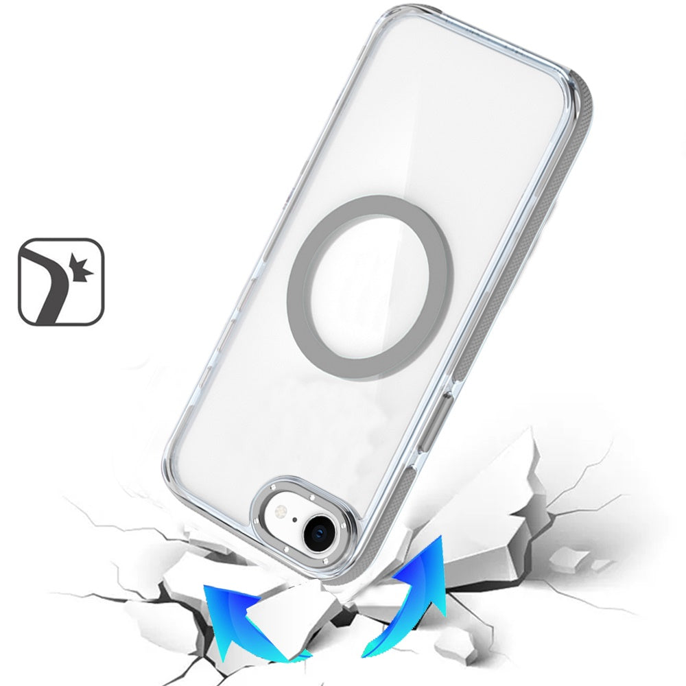 For Apple iPhone 16e Transparent Back with Colorful Frame, Strong Magnetic Circle, MagSafe Compatible, Slim Shockproof Protection Case Cover