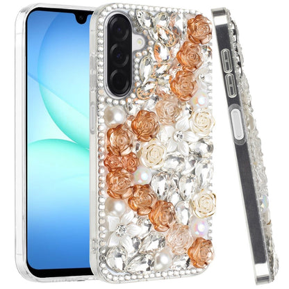For Samsung Galaxy S25 Fan Edition /Galaxy S25 FE Fashion Rose Flower Floral Bling Crystal 3D Full Diamonds Pearl Sparkle Rhinestone Glitter Hybrid Case Cover