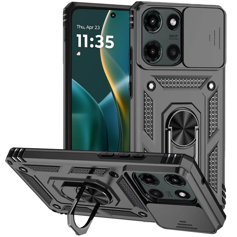 For Motorola Moto G Stylus 5G 2025 Hybrid Ring Shockproof with 360° Rotate Ring Kickstand, Camera Lens Protection, Soft Edge Bumper Case Cover