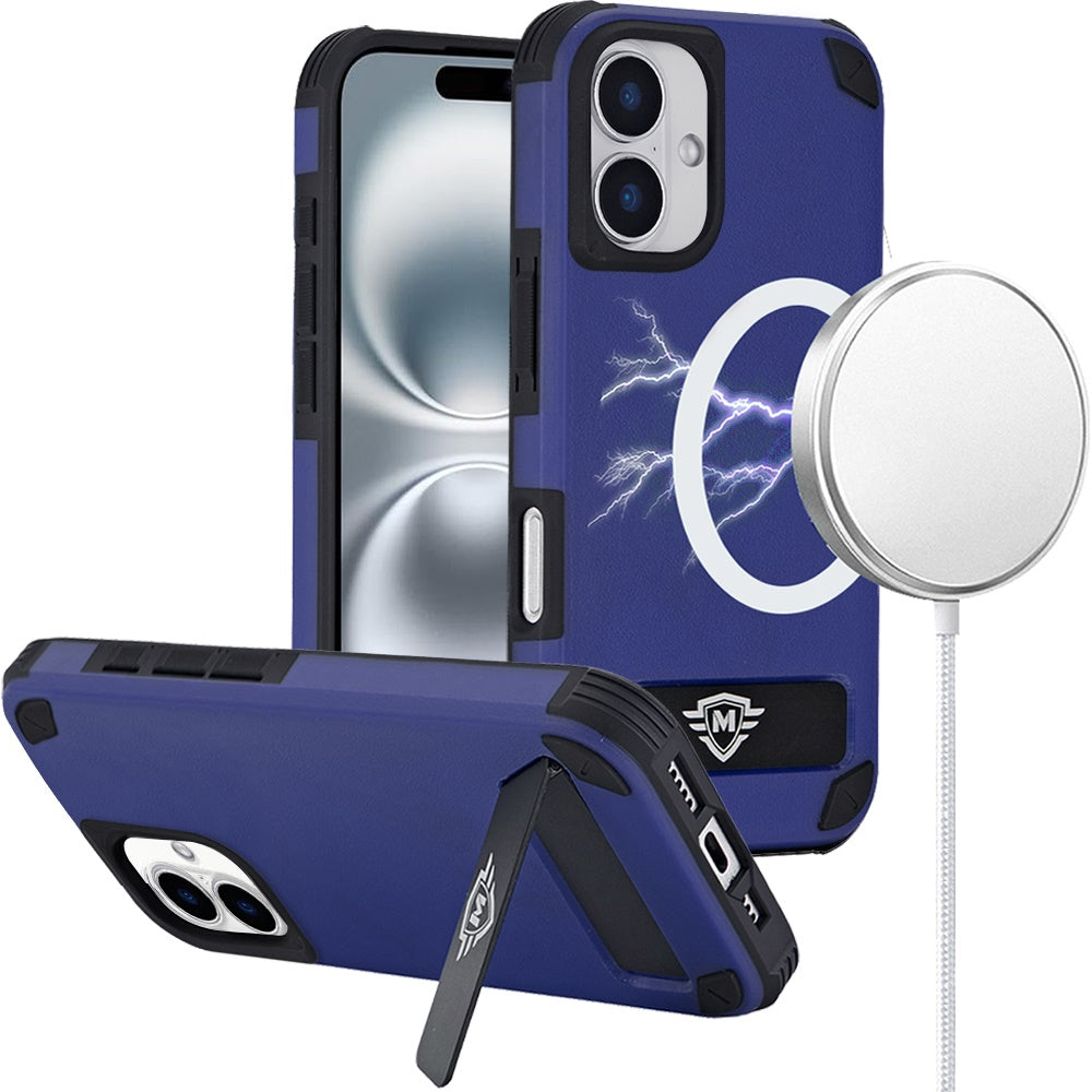 For Apple iPhone 16 (6.1") Premium Heavy Duty Dual-Layer Rugged, Shockproof Kickstand Tough Magnetic Compatible with MagSafe Case Cover