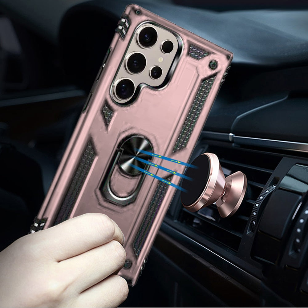 For Samsung Galaxy S25 Ultra Hybrid Shockproof Durable 360 Degree Rotatable Ring Stand Holder Kickstand Fit Magnetic Car Mount Case Cover