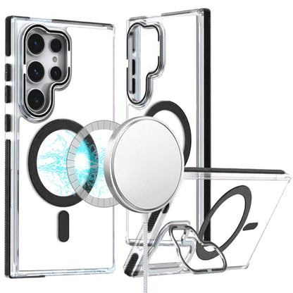 For Samsung Galaxy S25+ /S25 Plus /S24+ Plus Hybrid Clear Back Case with Invisible Camera Bracket Stand, MagSafe Magnetic Circle, Shockproof Color Frame Case Cover