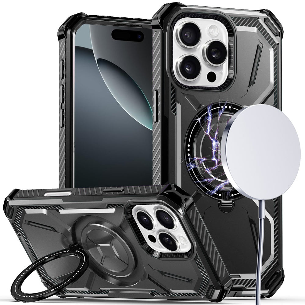 For Apple iPhone 16 Pro Max (6.9") Shockproof Magnetic Ring Case - 360° Rotatable Stand with MagSafe Compatibility Case Cover