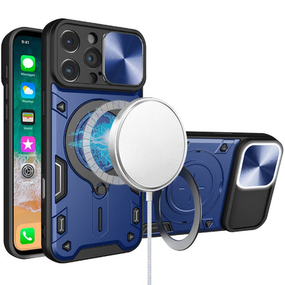 For Apple iPhone 16 (6.1") Hybrid Magnetic Circle 360° Ring Kickstand with MagSafe Compatible & Camera lens Protector Case Cover
