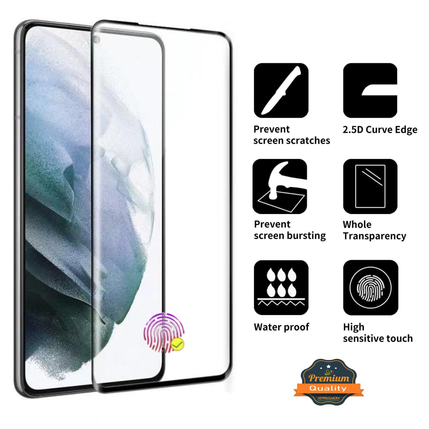 For Samsung Galaxy S21 Ultra Tempered Glass Screen Protector Supports Fingerprint Recognition, Case-Friendly, HD Clarity Protector Clear Black