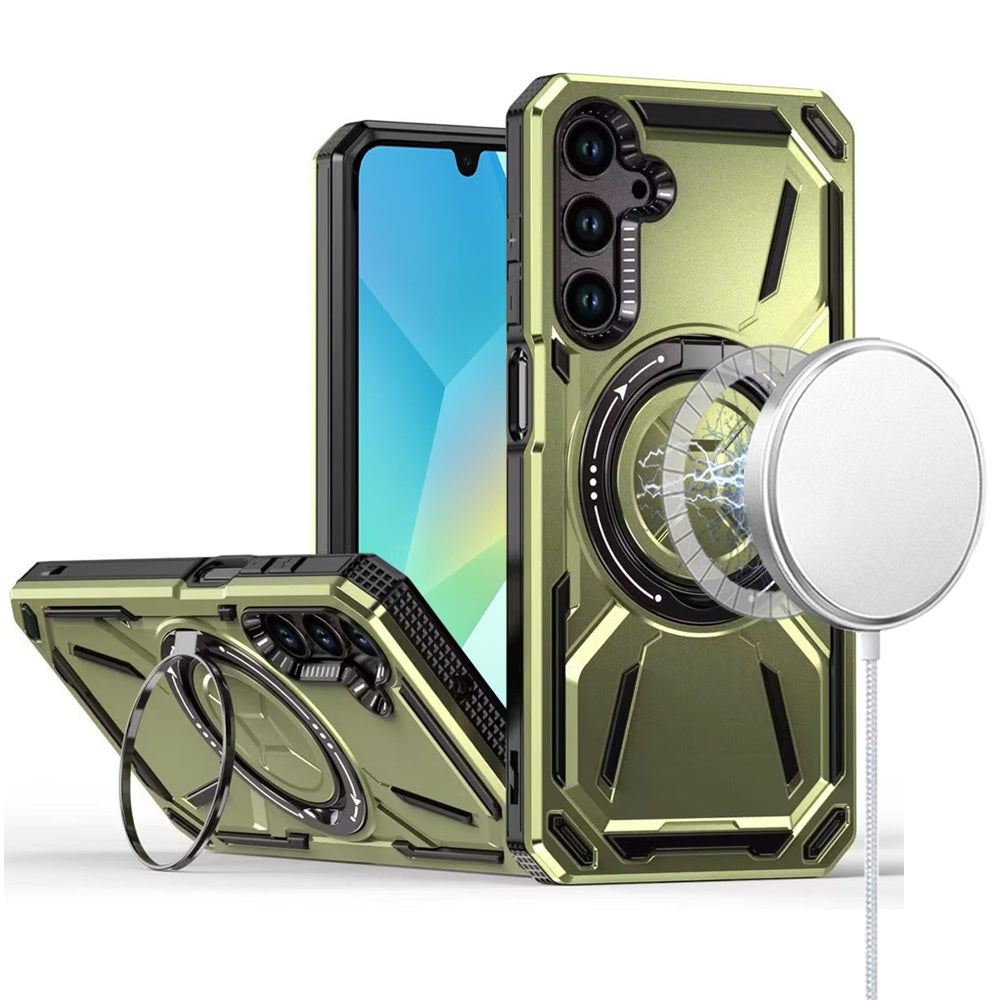 For Samsung Galaxy A16 5G Hybrid Magnetic Ring and 360° Rotational Kickstand with MagSafe Compatible, Military Grade Drop Protection Case Cover