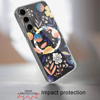 For Samsung Galaxy S25+ /S25 Plus /S24+ Plus Hybrid Flower Design Stylish Fashion Case, MagSafe Compatible, Thick Shockproof Hard PC Case Cover
