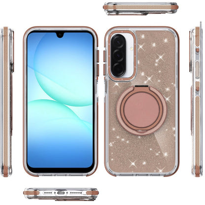 For Samsung Galaxy A17 5G Slim Bling Glitter Sparkly Shimmer Hybrid with Magnetic Ring and 360° Rotational Stand [Compatible with Magsafe] Case Cover
