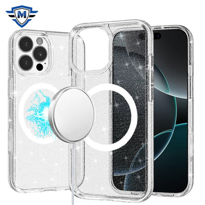 For Apple iPhone 16 Pro Max (6.9") Premium Glitter Shiny Sparkle Bling [MagSafe Compatible] TPU Rubber Hard PC Back Hybrid Case Cover