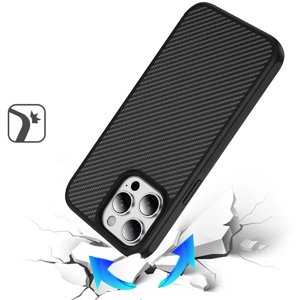 For Apple iPhone 14 Pro Max Carbon Fiber Design with Magnetic HQ 2.0mm Thick Hybrid Shockproof Rubber Hard PC Case Cover Black