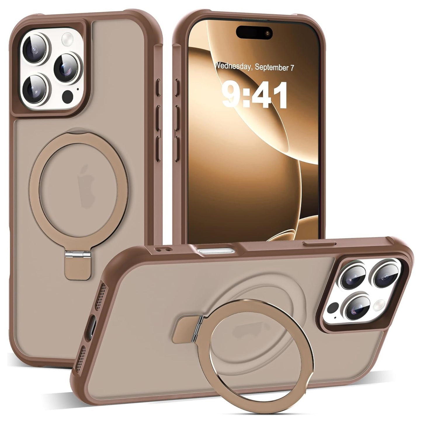 For Apple iPhone 17 Translucent Matte Finish, MagSafe Compatible, Built-in Ring Stand, Shockproof Protective Back Case Cover