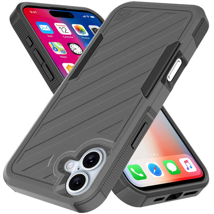 For Apple iPhone 16 (6.1") Premium Design Hybrid lined Shockproof Rugged Textured 2in1 Hard PC & Silicone TPU Non Slip Tough Case Cover