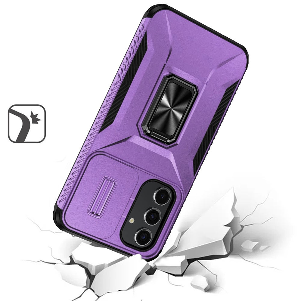 For Samsung Galaxy A16 5G Camera Cover Phone Case with Magnetic Rotation Ring Stand [Military Grade] Hybrid Hard TPU Shockproof Case Cover