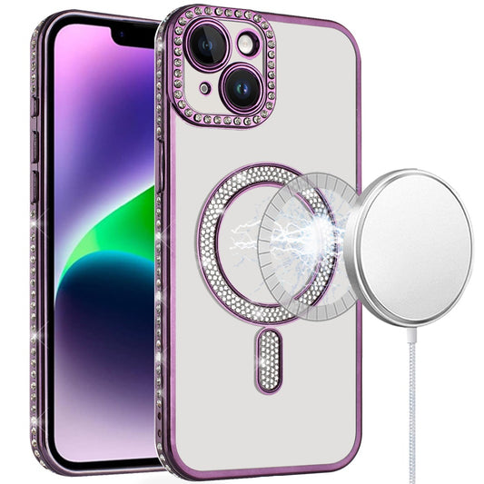 For Apple iPhone 11 Bling Case with Diamond Magnetic Circle, Transparent Slim Shockproof Hybrid Slim Fit Case Cover