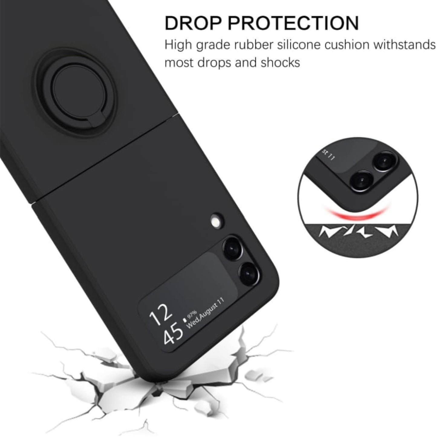 For Samsung Galaxy Z Flip 7 Matte Silicone TPU Rubber Magnetic with 360° Ring Stand Grip Shockproof Slim Hybrid Case Cover
