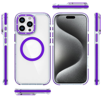 For Apple iPhone 16 Plus (6.7") Transparent back with Colorful Frame Strong Magnetic Circle [Compatible with Magsafe] Shockproof Case Cover Clear Purple