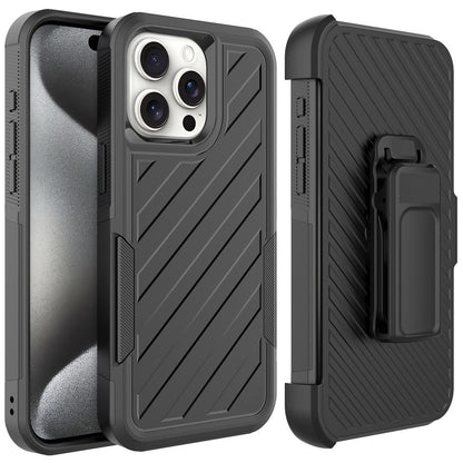 For Apple iPhone 16e Premium Tough Hybrid Case with Belt Clip Holster, Shockproof Rugged Design, Textured 2in1 Non-Slip Case Cover Black
