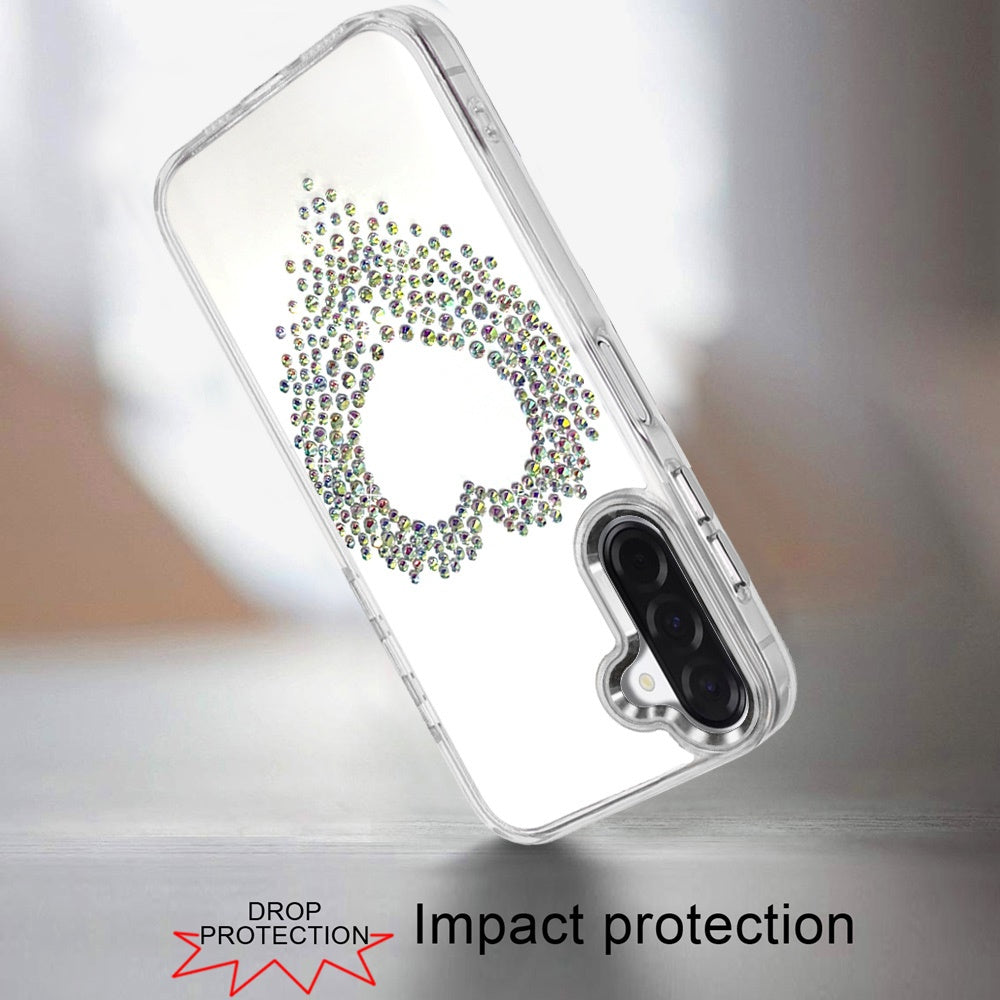 For Samsung Galaxy S25 Fan Edition /Galaxy S25 FE Angel Hearts Bling Glitter Diamond Hybrid TPU Cover, Colorful Frame Shockproof Protective Back Case Cover Silver