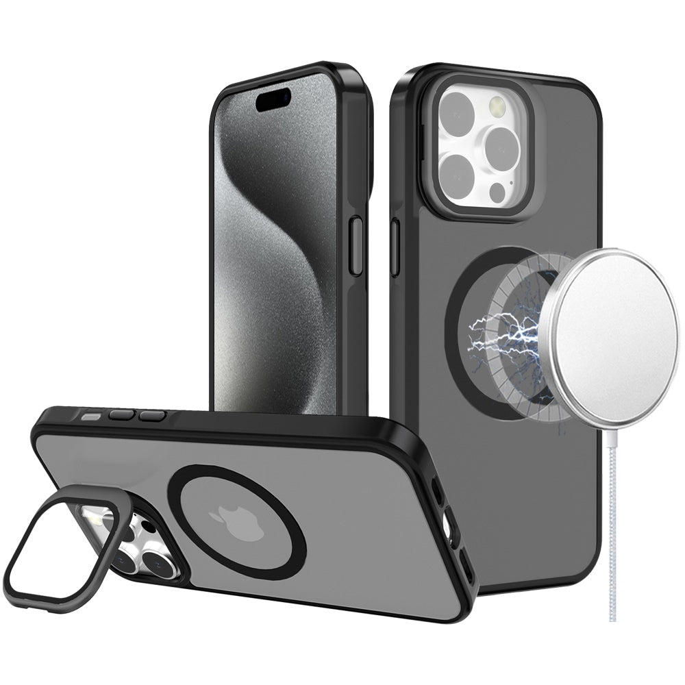For Apple iPhone 14 Pro Max Tough HQ Hybrid Case with Aluminum Frame Camera Stand, Compatible with MagSafe, Translucent Matte Shockproof Case Cover