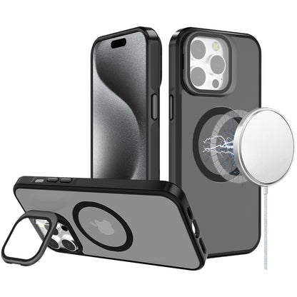 For Apple iPhone 11 Pro Max Tough HQ Hybrid Case with Aluminum Frame Camera Stand, Compatible with MagSafe, Translucent Matte Shockproof Case Cover Black