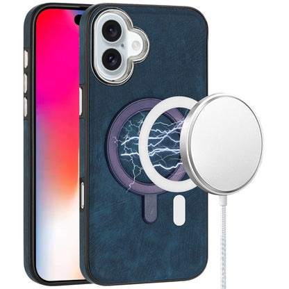 For Apple iPhone 16 (6.1") PU Vegan Leather Chrome Edged Hybrid Hard PC TPU Rubber Compatible with MagSafe Case Cover