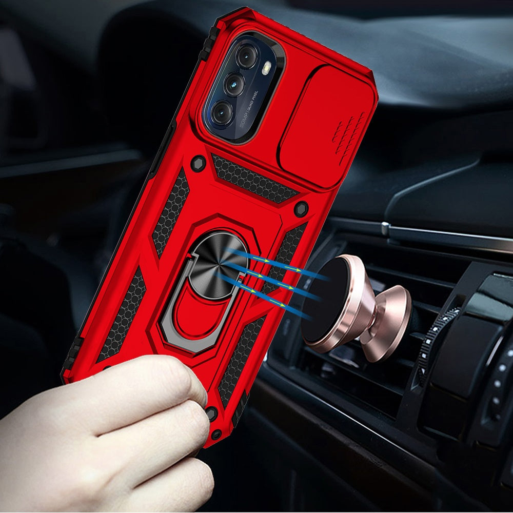 For Samsung Galaxy S20 Ultra Hybrid Ring Shockproof with 360° Rotate Ring Kickstand, Camera Lens Protection, Soft Edge Bumper Case Cover Red