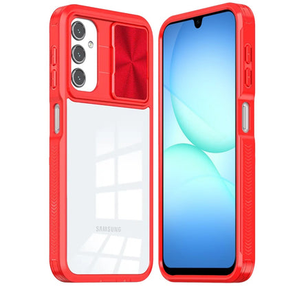 For Samsung Galaxy S25 Fan Edition /Galaxy S25 FE Hybrid Cases with Sliding Camera Cover Transparent Shockproof Bumper TPU Protective Case Cover Red