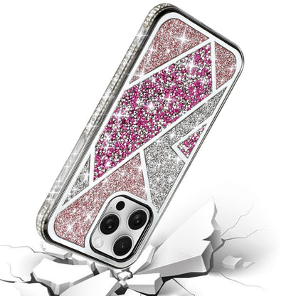 For Apple iPhone 16 Pro (6.3") Cute Fancy Glitter Bling Diamond Rhinestone Sparkly Bumper Fashion Shiny Hybrid Rugged TPU Case Cover Rose Pink