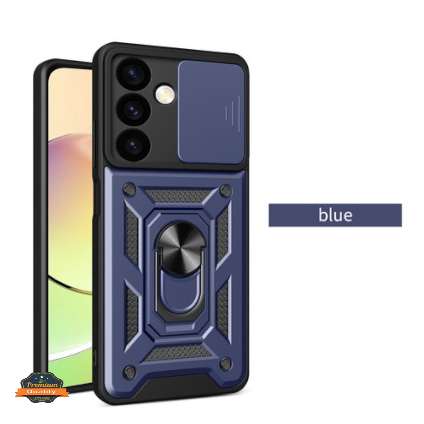 For Gabb Phone 4 Pro Hybrid Shockproof, Built-in Sliding Camera Lens Protection with Magnetic Finger Ring Stand Holder Case Cover Blue