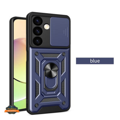 For Gabb Phone 4 Pro Hybrid Shockproof, Built-in Sliding Camera Lens Protection with Magnetic Finger Ring Stand Holder Case Cover Blue
