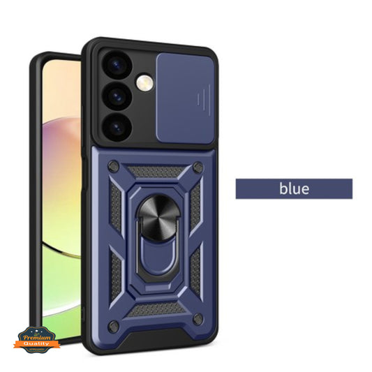 For Gabb Phone 4 Pro Hybrid Shockproof, Built-in Sliding Camera Lens Protection with Magnetic Finger Ring Stand Holder Case Cover Blue